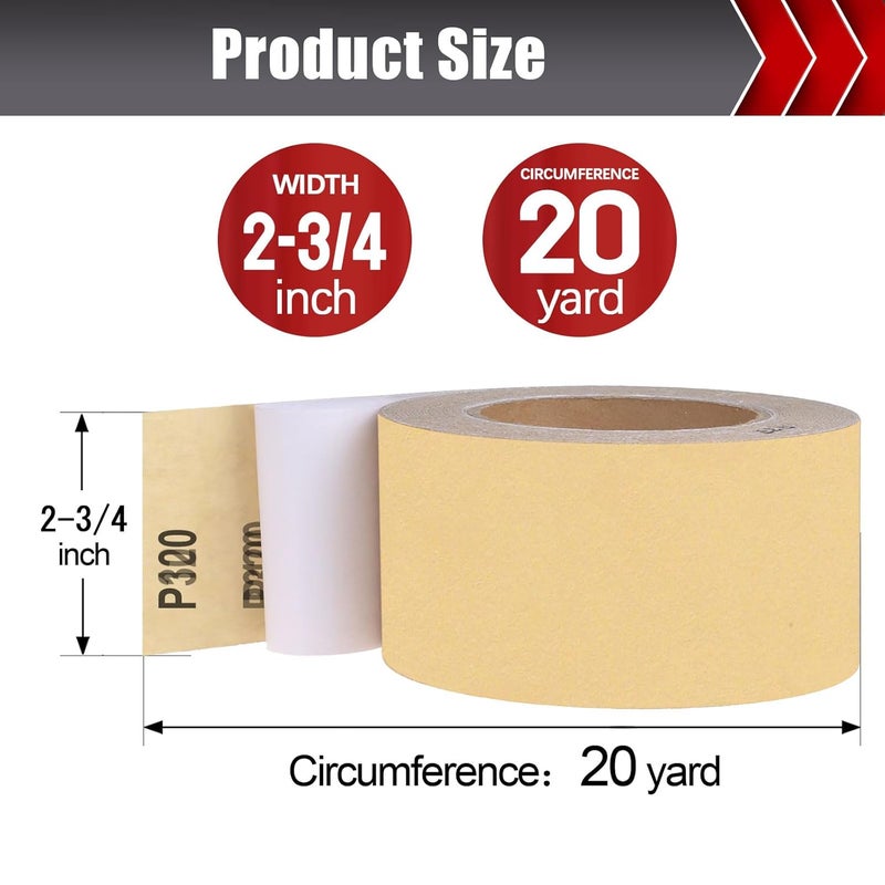 BOSHCRAFT 320 Grit PSA Longboard Sandpaper, 20-Yard Long Continuous Roll 2-3/4" Wide Self-Adhesive Sanding Paper for Auto Body Woodworking Metalworking - Image 2